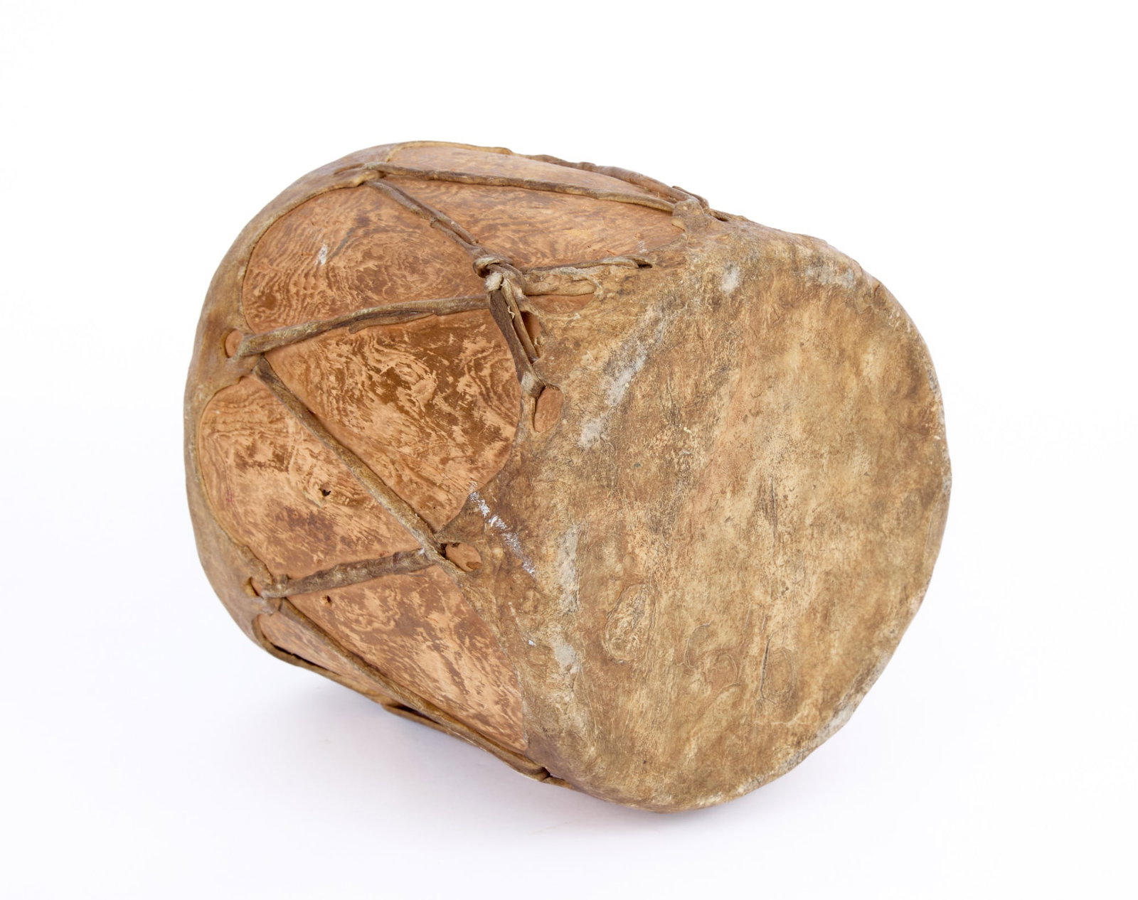 NATIVE AMERICAN LOG & RAWHIDE DRUM - 7
