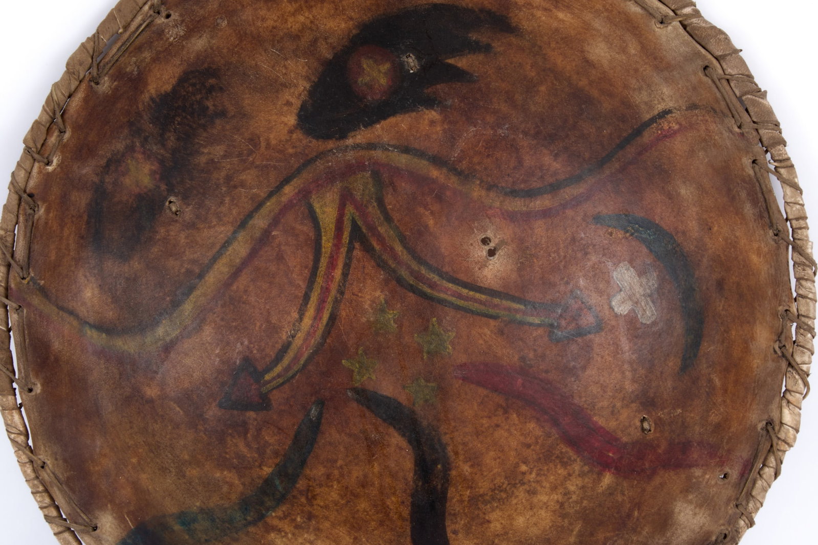 PLAINS INDIANS PAINTED RAWHIDE SHIELD - 3