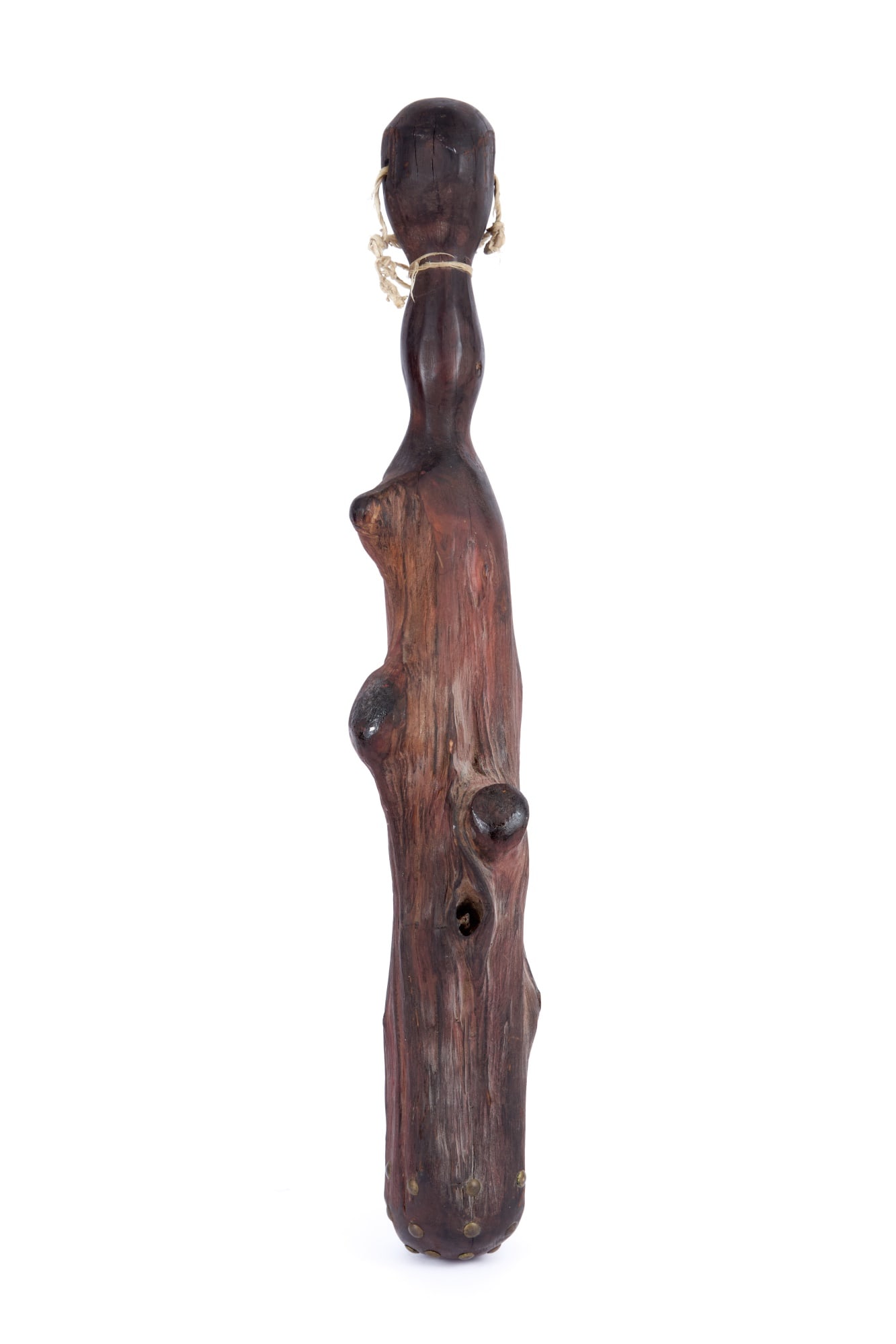NATIVE AMERICAN GNARLED TREE WAR CLUB: With brass trade tack decoration. 26 inches.