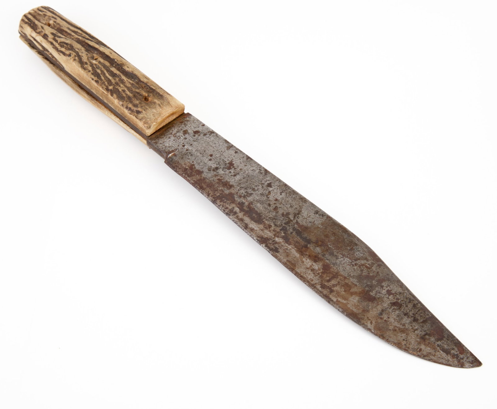 ORIGINAL BOWIE KNIFE with ANTLER GRIPS: Shaped steel blade marked "Original Bowie Knife P+C Solingen Germany", with antler grips. 15 1/4 inches.