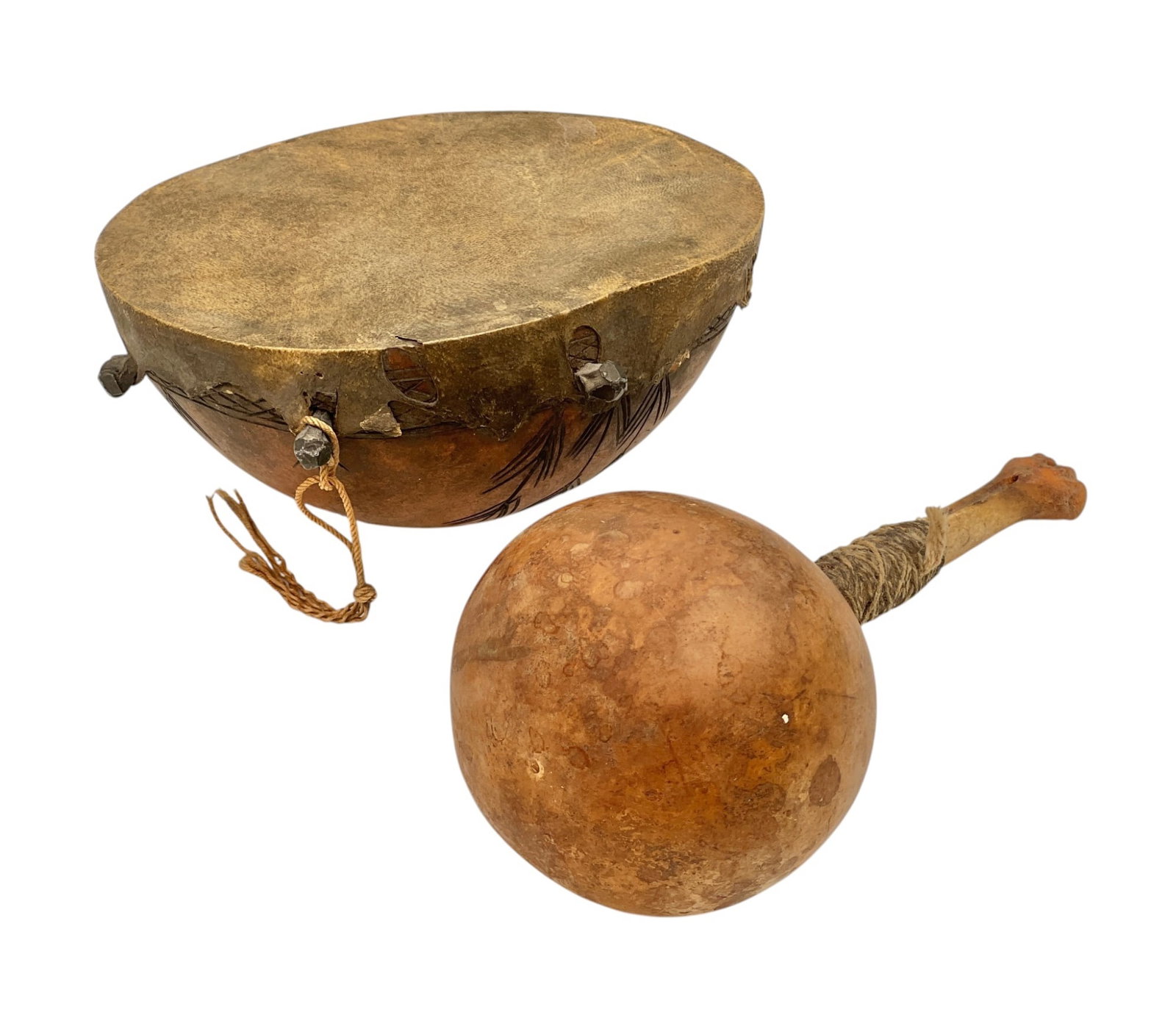 NATIVE AMERICAN GOURD RATTLE & DRUM (1 of 10)