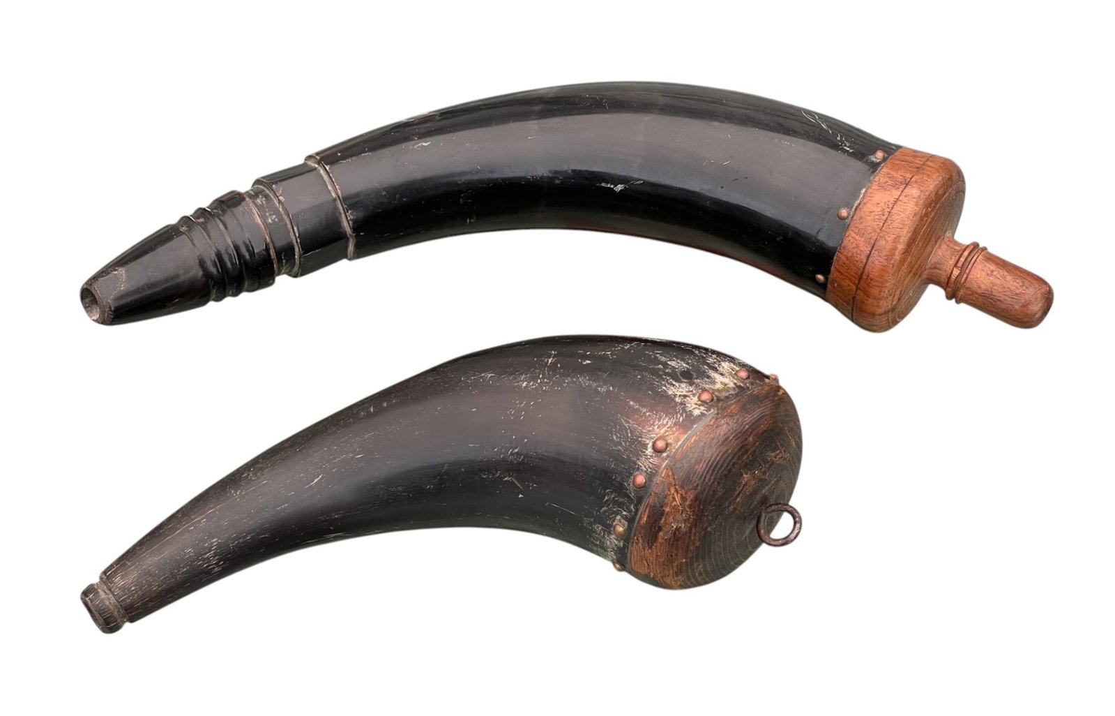 (2) NATIVE AMERICAN BISON HORN POWDER HORNS (1 of 6)