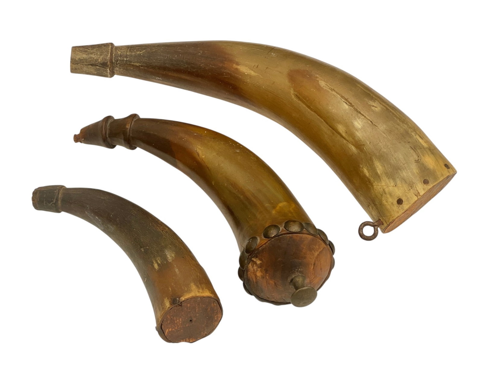 Three (18th/19th c) POWDER HORNS (1 of 5)