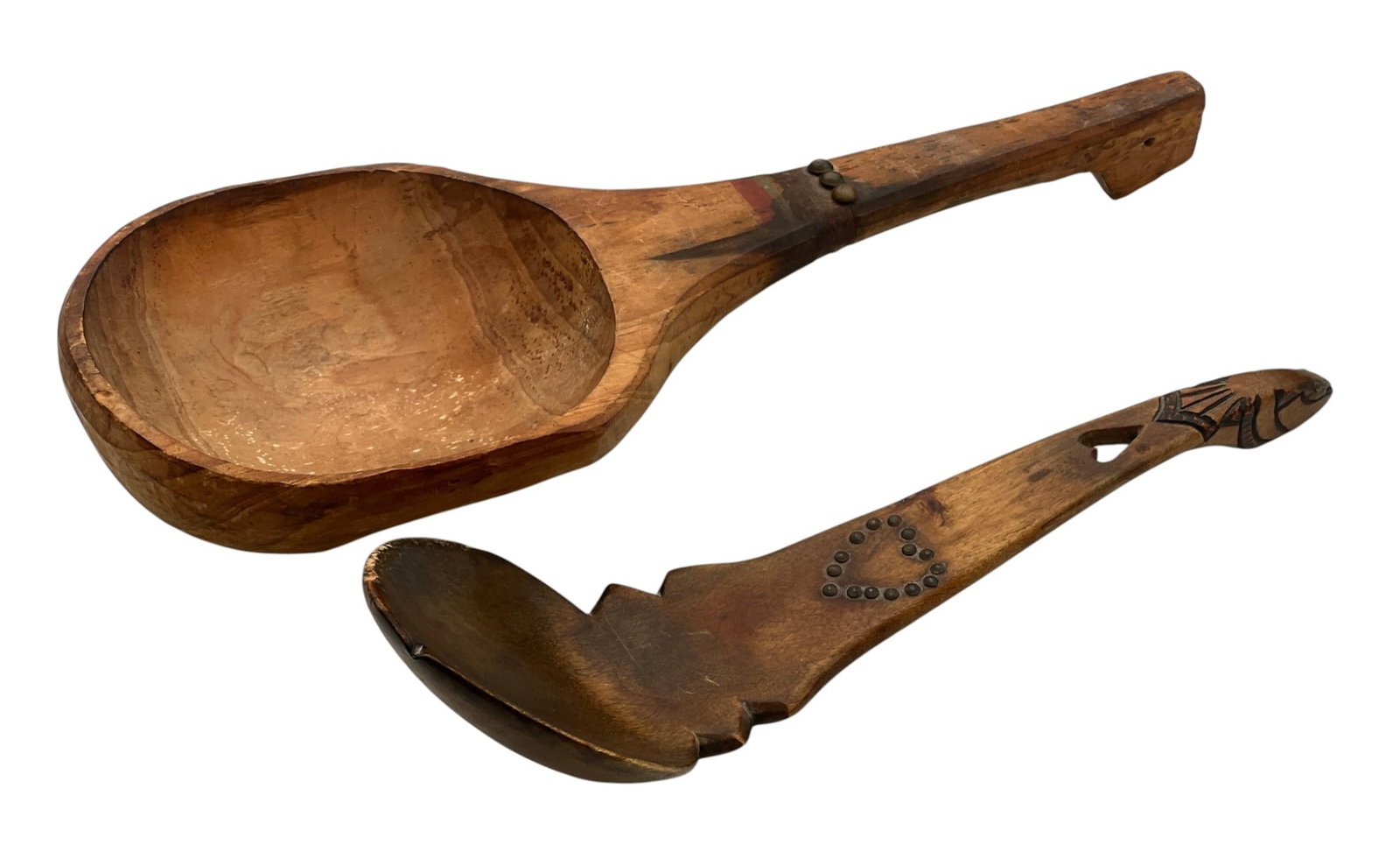 NATIVE AMERICAN CARVED WOOD SPOON w HEARTS & BIRD (1 of 12)