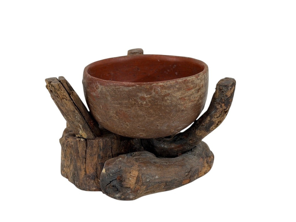 SOUTHWESTERN REDWARE BOWL on TREEN STAND (1 of 4)