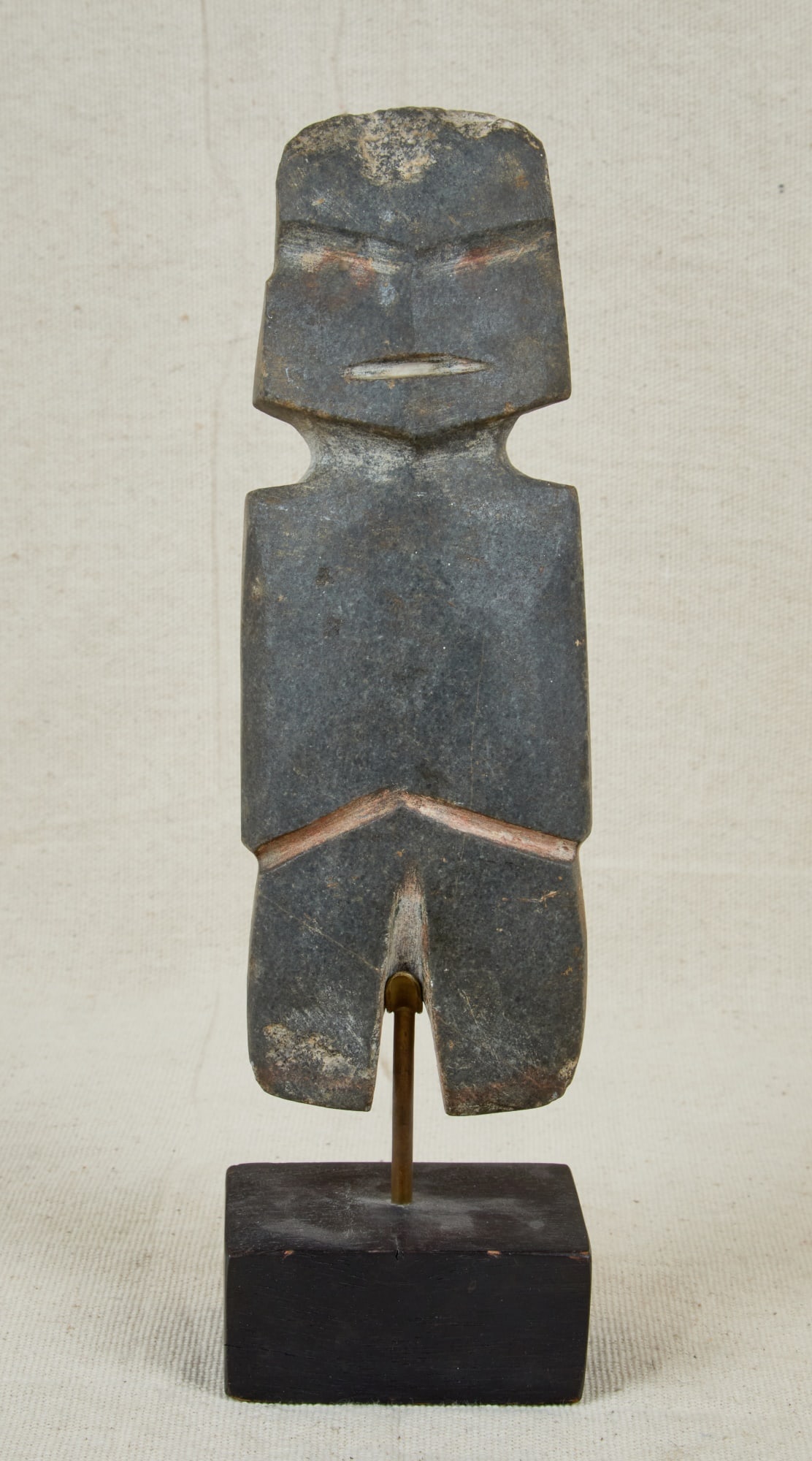 MEZCALA CARVED STONE AXE GOD: 8 3/4 inches. 11 1/4 inches (including stand)