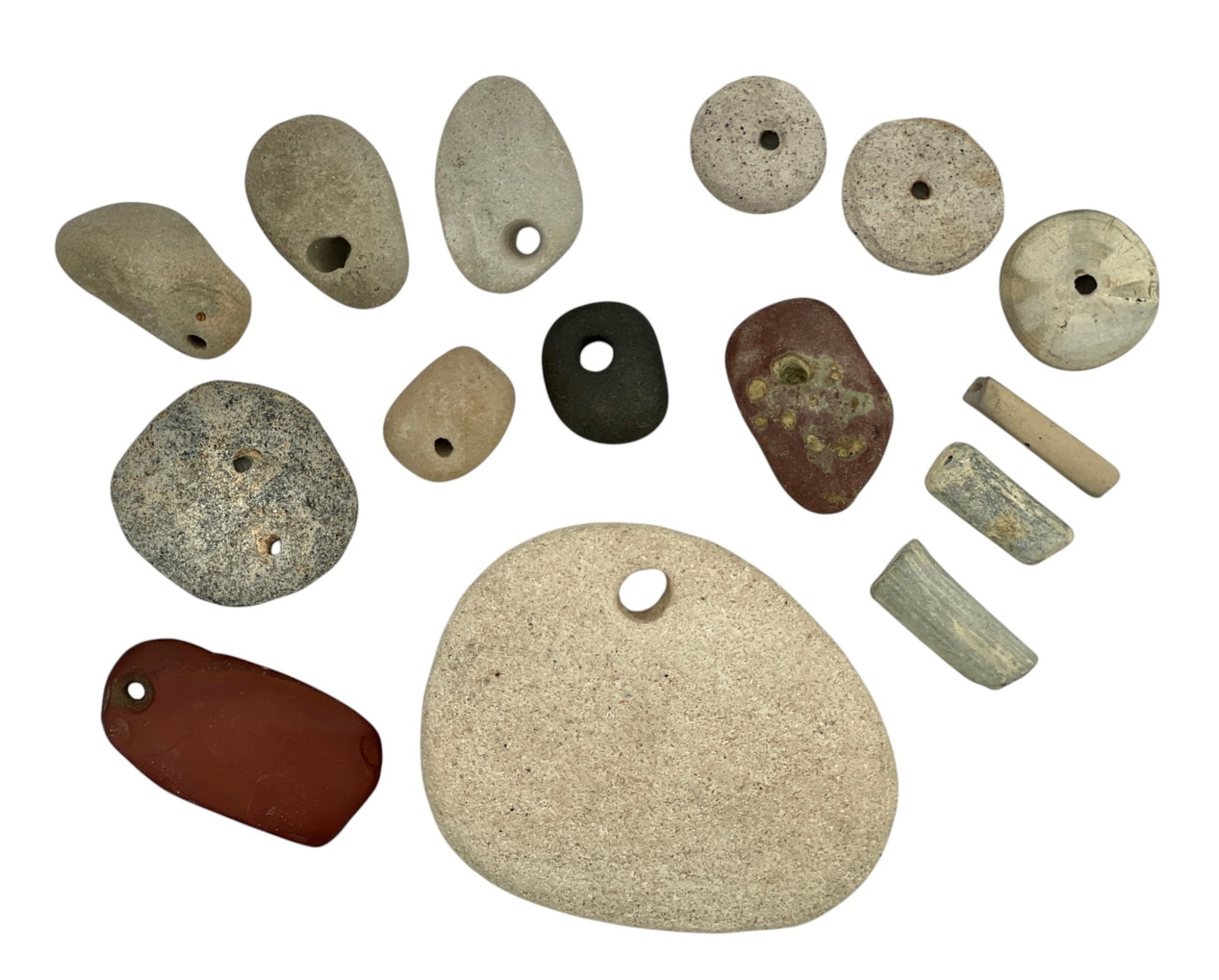 NATIVE AMERICAN STONE BEADS/PENDANTS/HAG STONES (1 of 6)