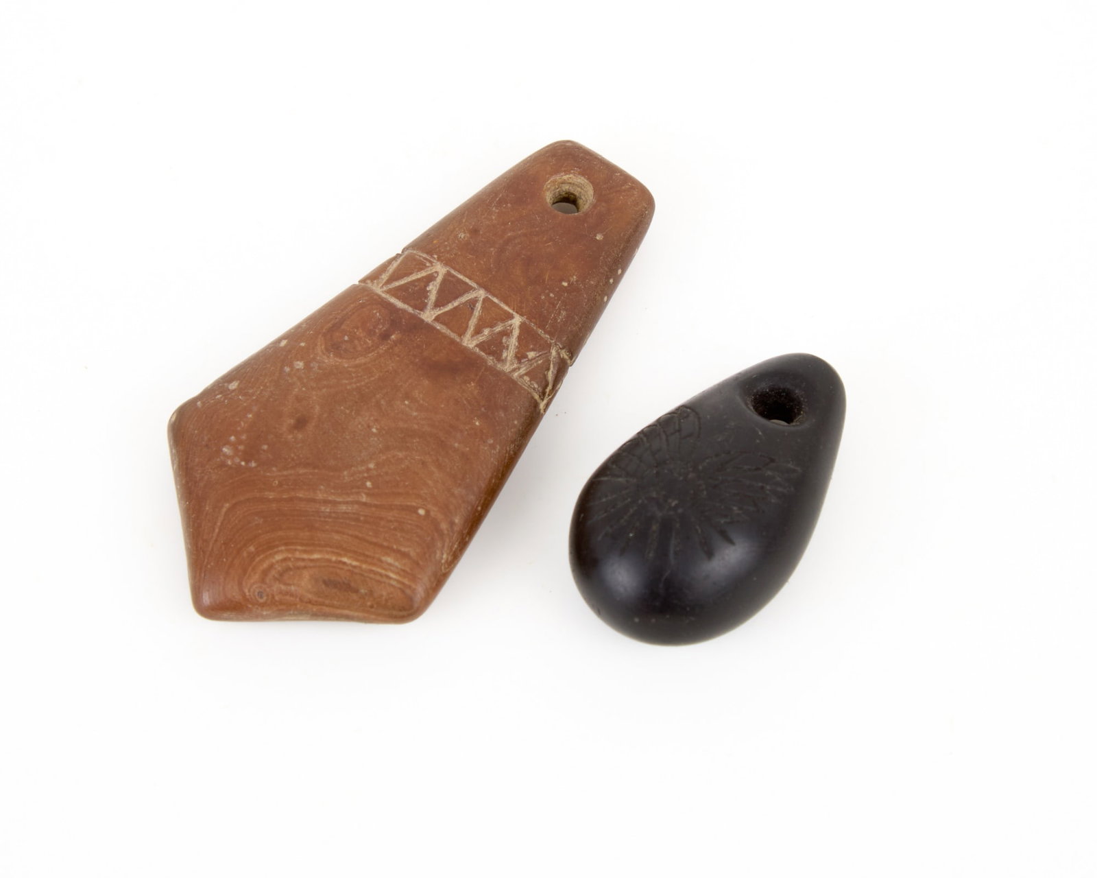 (2) NATIVE AMERICAN CARVED STONE PENDANTS/PLUMMETS (1 of 10)