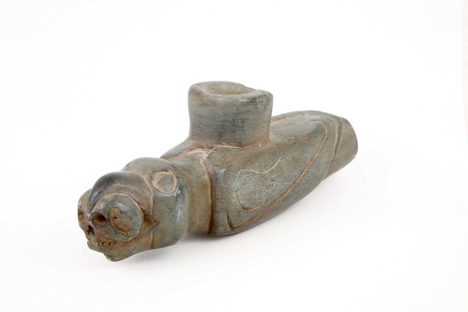 OVERSIZED NATIVE AMERICAN STEATITE EFFIGY PIPE (1 of 11)