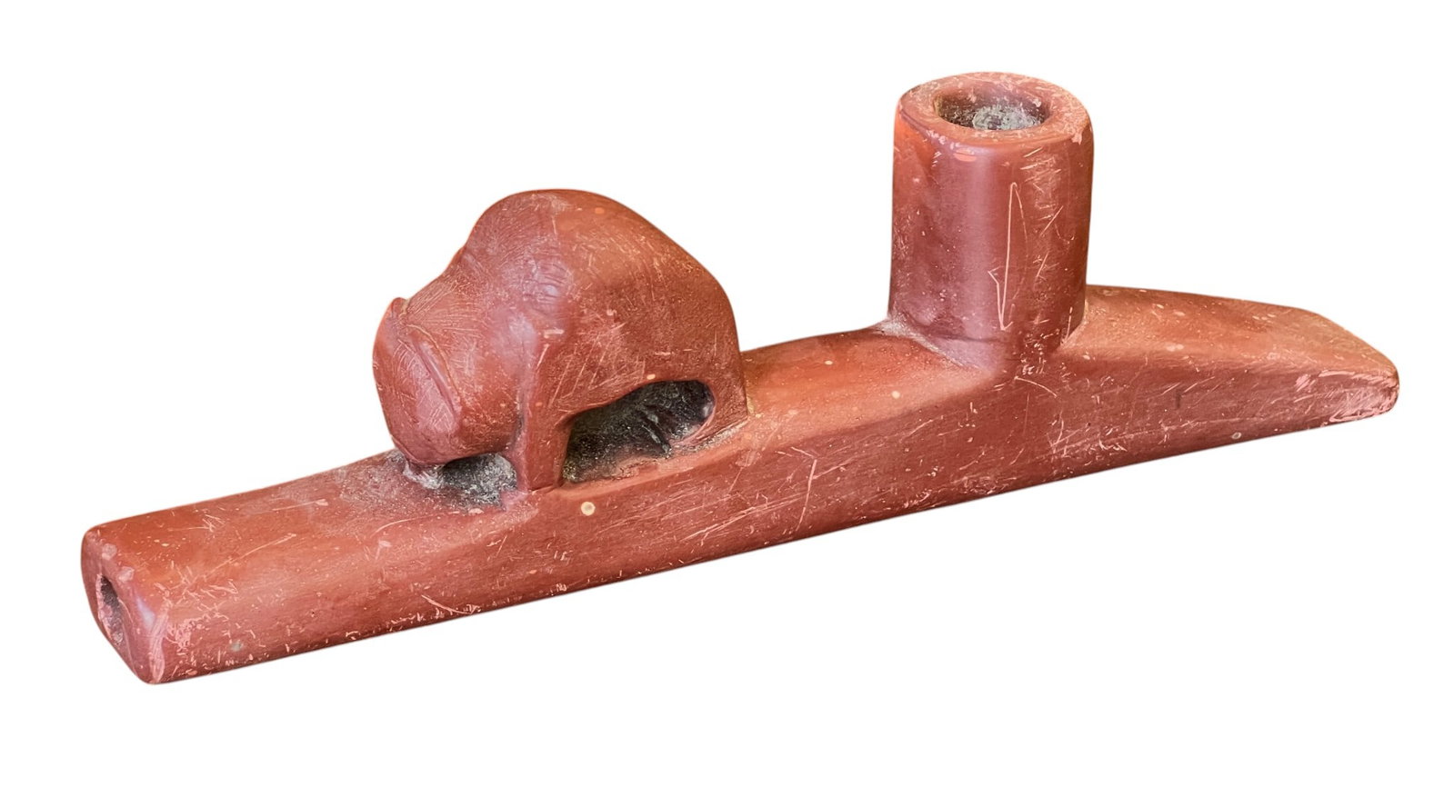 CARVED NATIVE AMERICAN CATLINITE EFFIGY PIPE (1 of 6)