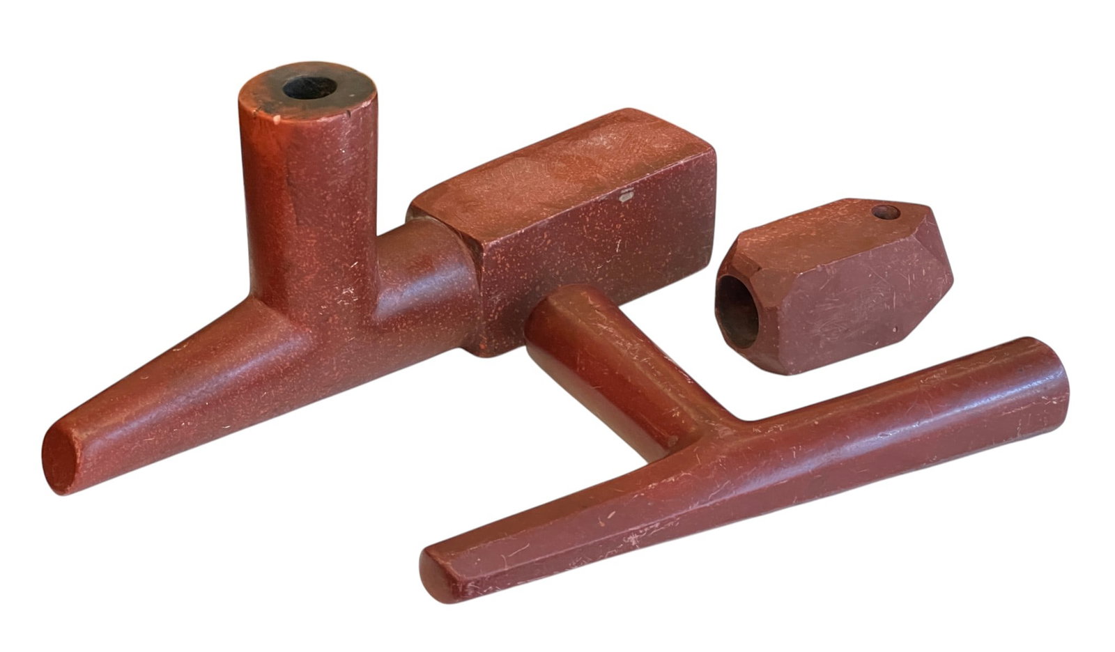 (3) CARVED NATIVE AMERICAN CATLINITE PEACE PIPES: 3 x 7 inches.