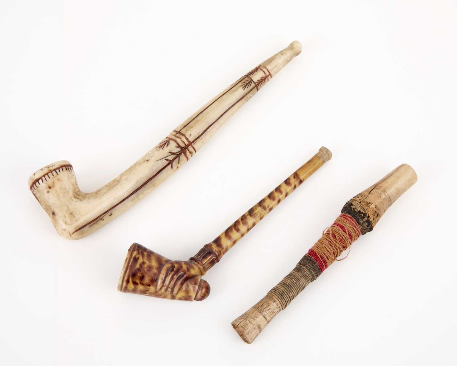 NATIVE AMERICAN CARVED BONE PIPES & (1) PORCELAIN (1 of 13)