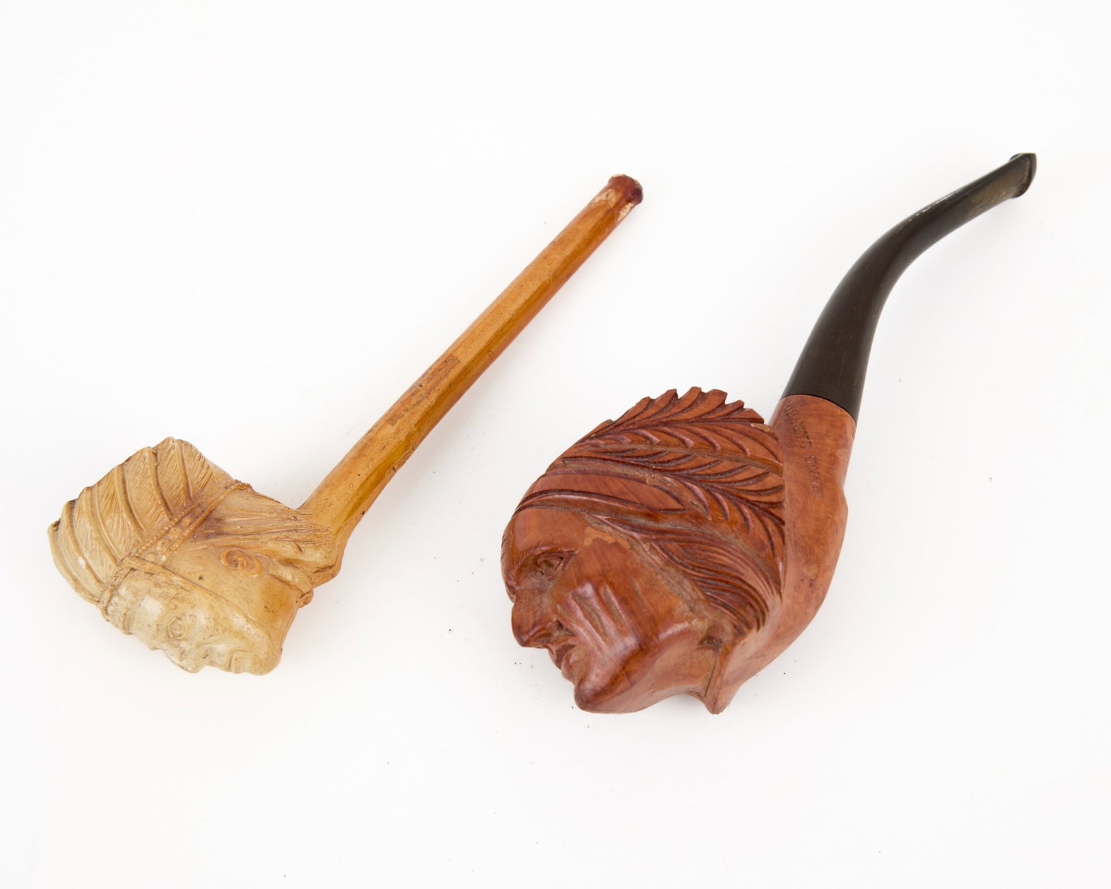 (2) CARVED NATIVE AMERICAN CHIEFS HEAD PIPES (1 of 14)