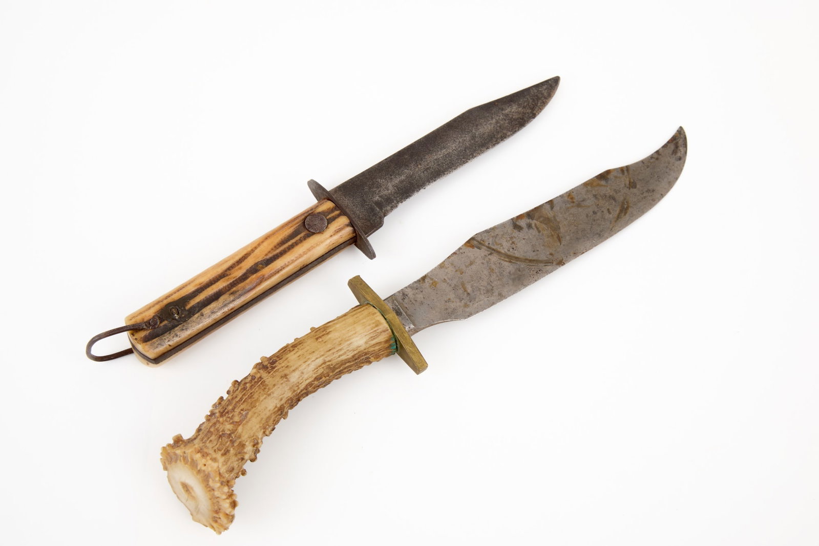 (2) NATIVE AMERICAN ANTLER HANDLED TRADE KNIVES (1 of 9)