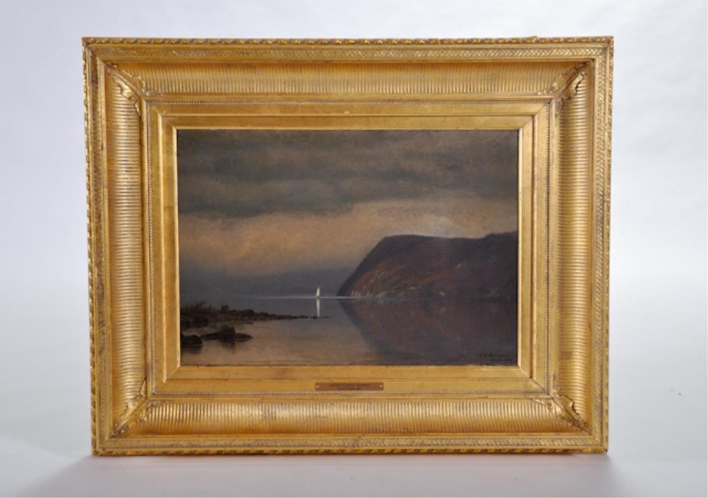 Casimir Griswold (1834-1918): "On the Hudson, April 1866" oil on canvas 13 1/2 x 20 inches. signed. framed Condition: Lined