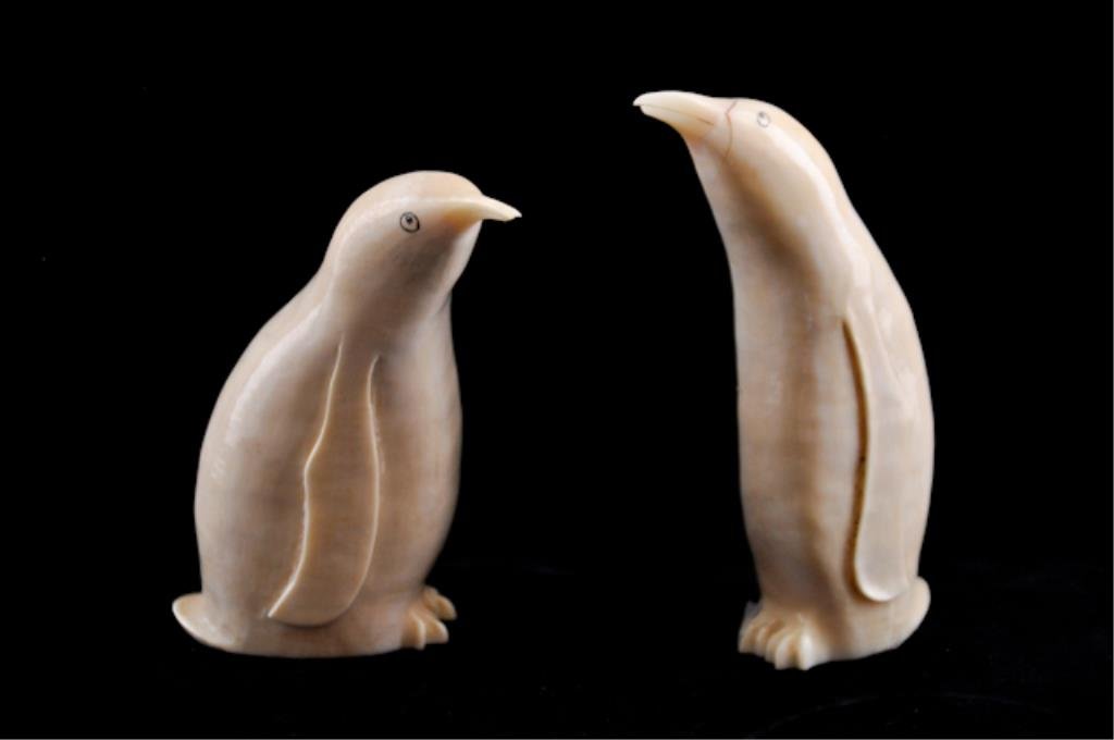 Pair of Carved Ivory Penguins: Pre-ban (20th c.) hand-carved penguins. (approx. 5 inches (height)) Condition: Good