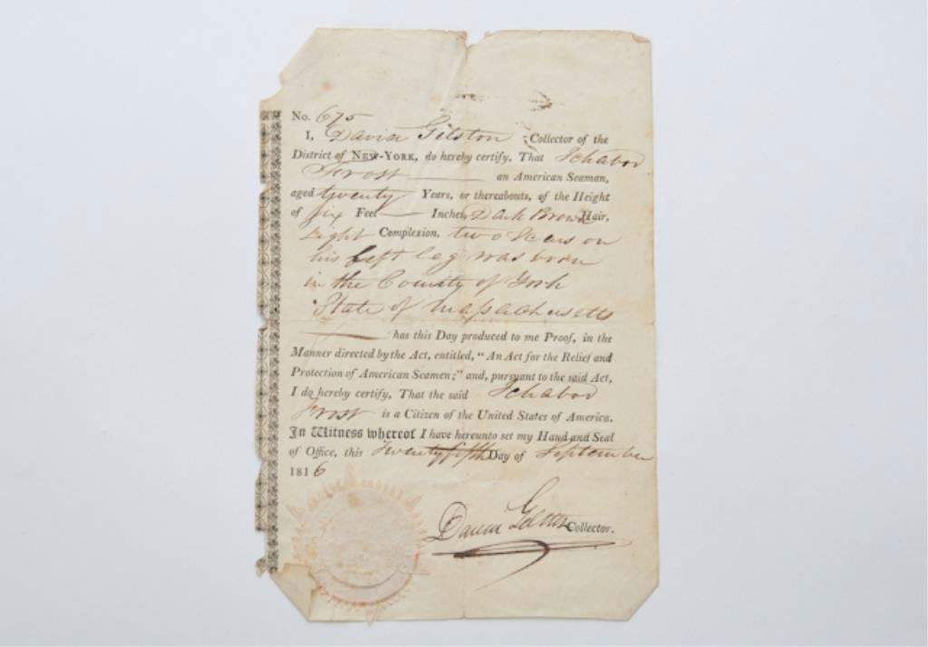 1816 New York Proof of Citizenship Document: Attesting that Ichabod Frost is a Citizen of the United States of America witnessed Condition: Tears and folds