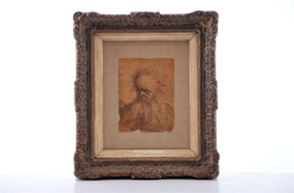 (After) Rembrandt Van Rijn (1606-1669): "Portrait of a Gentleman" pen and ink. 6 1/2 x 5 inches. signed Al Teeter (attributed verso). framed Condition: Good