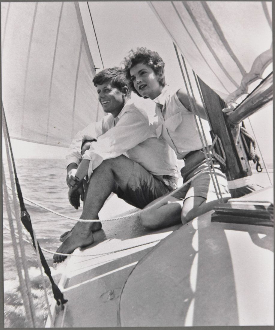 Engagement photos: John F. Kennedy & Jackie: (6) Hy Peskin (1915-2005) photographs: together with (1) photographic reprint of John F. Kennedy and Jackie sailing. From a photo shoot for a "LIFE Magazine" article "Life Goes Courting with a U.S. Se
