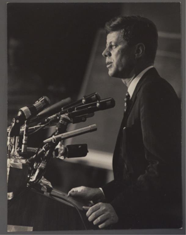 Photograph of John F. Kennedy at the DNC: (1) Large format photograph of John F. Kennedy, 13 3/4 x 10 5/8, stamped "photo by Bill Bridges, Beverly Hills", taken at the Democratic National Convention in Los Angeles 1960.