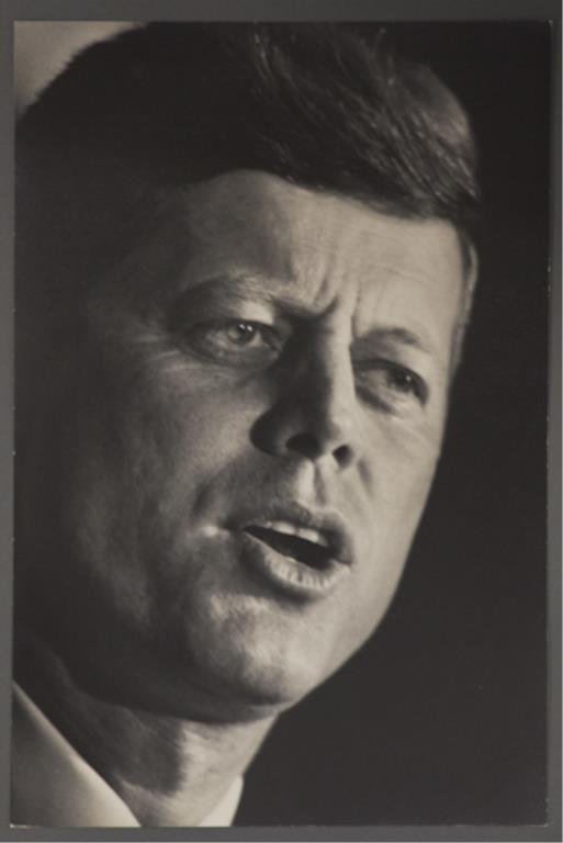 Photograph of John F. Kennedy at the DNC: (1) Large format photograph of John F. Kennedy, 13 5/8 x 9 inches, stamped "photo by Bill Bridges, Beverly Hills", taken at the Democratic National Convention in Los Angeles 1960.