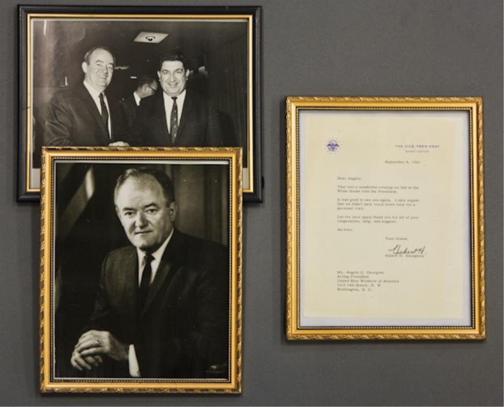 Vice Pres. Hubert Humphrey Signed Note: (2) Angelo Georgian, Hubert Humphrey photographs including (1) 8 x 10 inch, (1) 10 x 8 inch of Hubert Humphrey, and (1) 10 x 8 inch framed letter signed by Hubert Humphrey dated September 8, 1966.