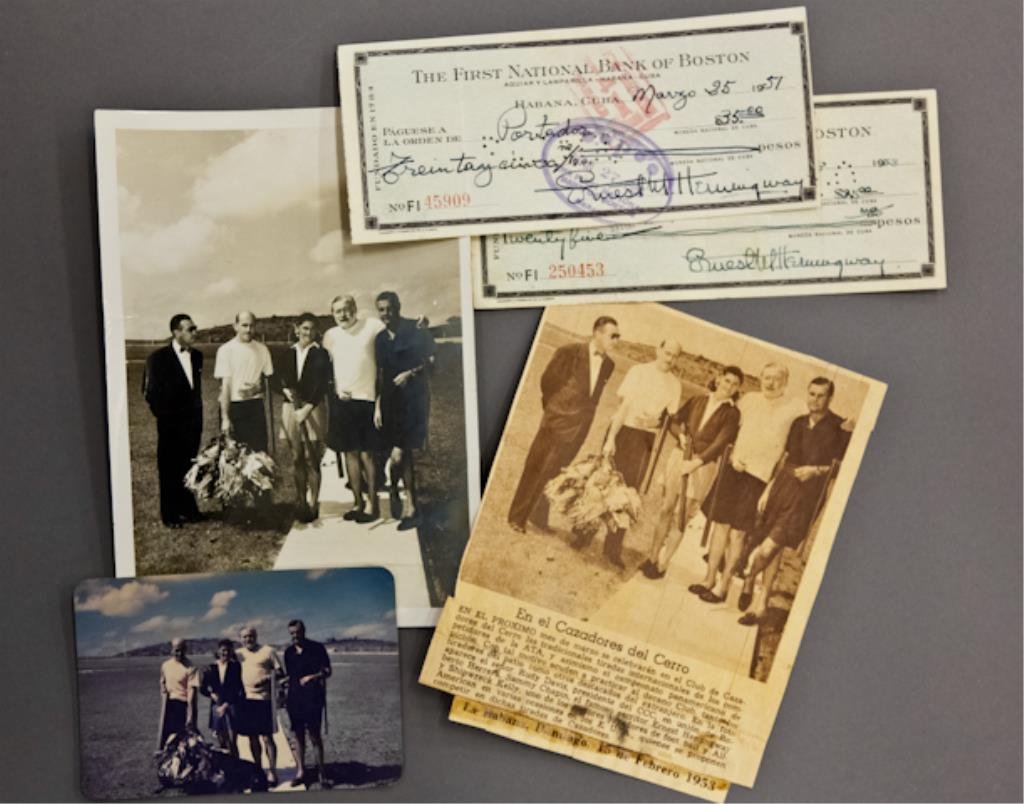 Hemingway Signed Checks Shooting Competition: (2) Bank checks filled out and signed in ink "Ernest M. Hemingway" payable to Portador, (1) for $25.00, dated February 8 1953, (1) for $35.00 dated March 25, 1951, both endorsed "Roberto Herrera", 2 3