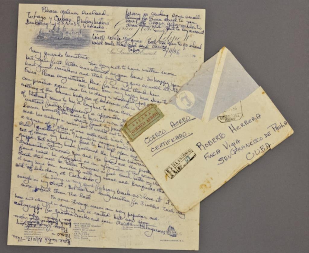 Ernest Hemingway Letter from Madrid: (1) Handwritten in ink letter signed "Mr. Papa", to Roberto Herrera about Ernest and Mary's continued health issues and treatment, encountering with fans, bullfights, an enclosed check and instruction