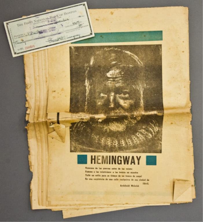 Hemingway Signed Check/ Cuban Newspaper