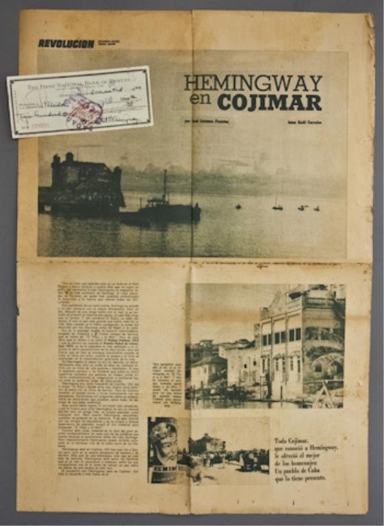 Hemingway Signed Check: (1) Bank check filled out and signed in ink "Ernest M. Hemingway" payable to Portador for $200.00 dated November 1 1949, endorsed "Roberto Herrera", 2 3/4 x 6 1/4 inches. (with expected cancellation h