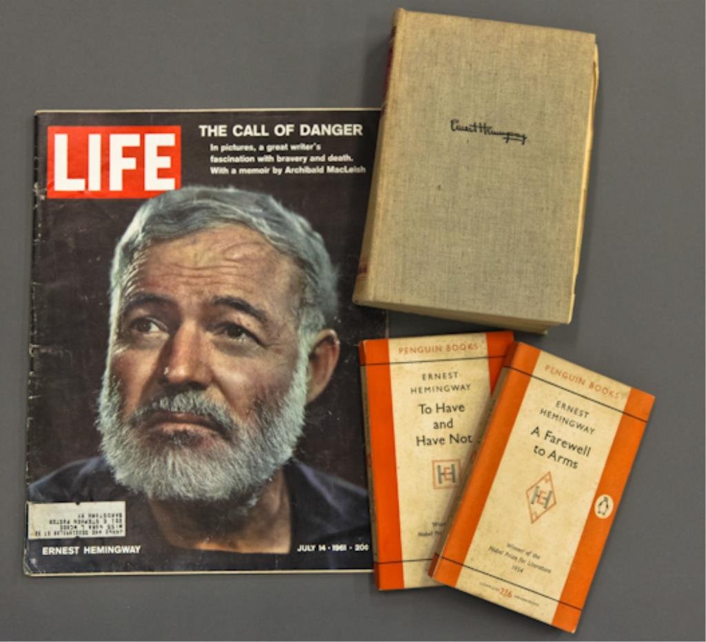 Ernest Hemingway Novels: (2) Penguin Books paperback copies of Ernest Hemingway's "To Have and To Have Not" and "A Farewell To Arms" (good condition with foxing and crease), (1) "For Whom The Bell Tolls", 1940 Charles Scribne