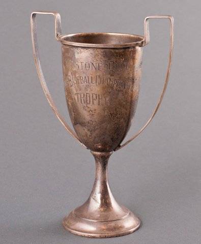 Bouvier Estate Sterling Silver Trophy: (1) Sterling silver trophy engraved "Maidstone Club Ladies Baseball Championship Trophy" and verso "Maidstone Mallards 18- Bouvier's Black Ducks 8, 6 inches. (creased dent to base)