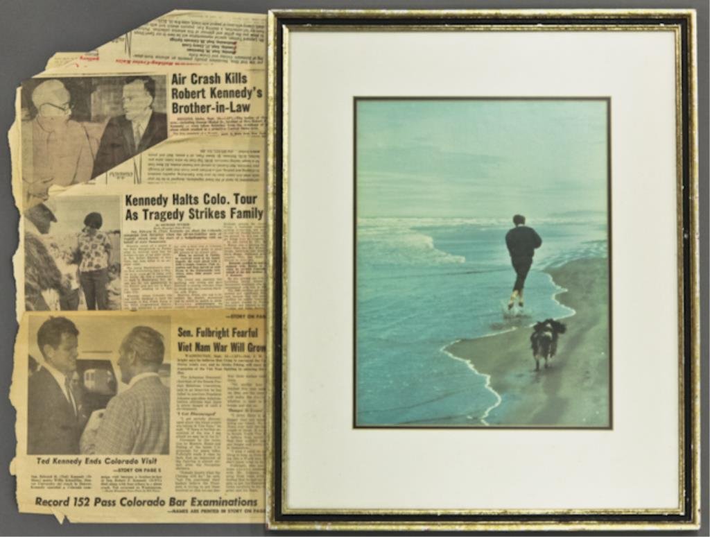 Robert F. Kennedy & Freckles: (1) Large format photograph of Robert F. Kennedy and Freckles running along the Oregon Coast, taken by Bill Eppridge, *Note: This photograph became a cover for LIFE Magazine on June 14, 1968, 17 x 21