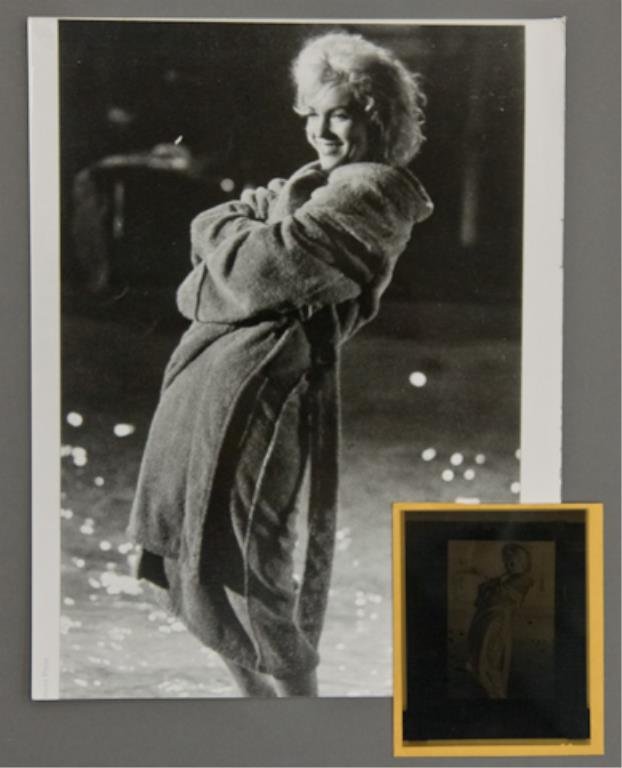Marilyn Monroe by Lawrence Schiller: (1) 4 x 5 inch negative of Marilyn Monroe together with (1) Large format 14 x 11 inch photograph of Marilyn Monroe during the shooting of her last film "Something's Got to Give" which appeared on the 