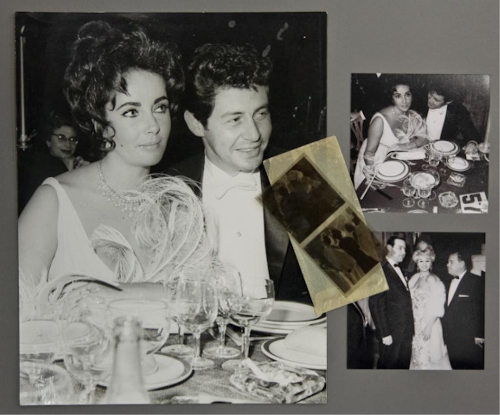 Elizabeth Taylor & Eddie Fisher: (2) 2 1/4 x 2 1/4 inch negatives: one of Elizabeth Taylor with Eddie Fisher, the other of 3 unknown persons, together with (1) photograph reprint of each, by Frank Mastro. Also, (1) 11 x 14 photograph