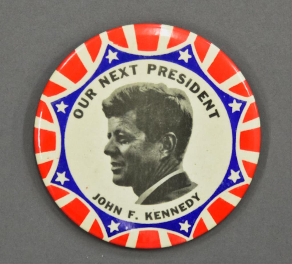 "Our Next President" Campaign Button: 1960 Democratic Convention "Our Next President John F. Kennedy" Campaign Button" 3 1/4 inches diameter.