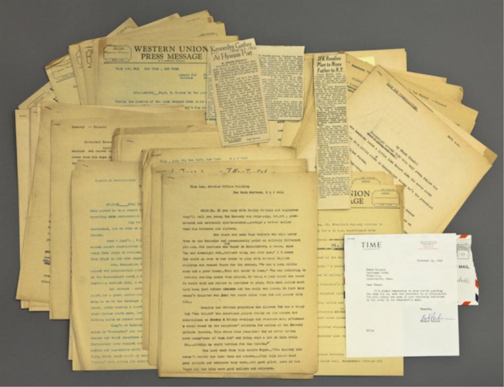 1962-Frank Falacci Press: (1) extensive folder of Western Union Press Messages and newspaper article transcripts. Subjects include: meeting with Soviet Ambassador Dobrynin, appointment of Anthony Celebrezze as Secretary of Hea