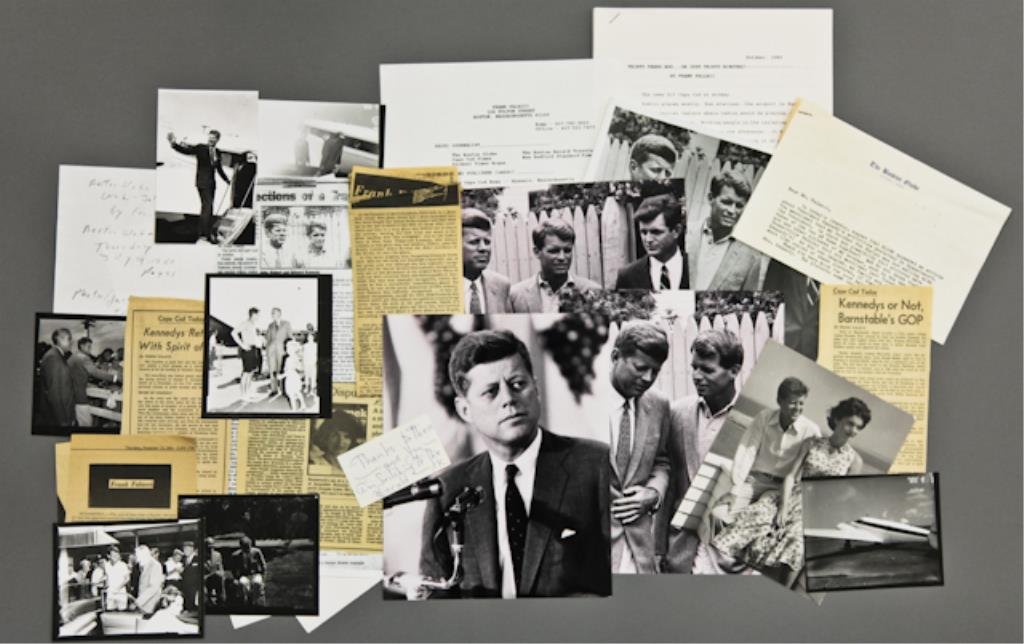 Kennedy Family: (3) 8 x 10 photograph reprints. One of President-elect John F. Kennedy, at microphone, answering reporters questions following his acceptance speech at National Guard Armory in Hyannis, afternoon of N