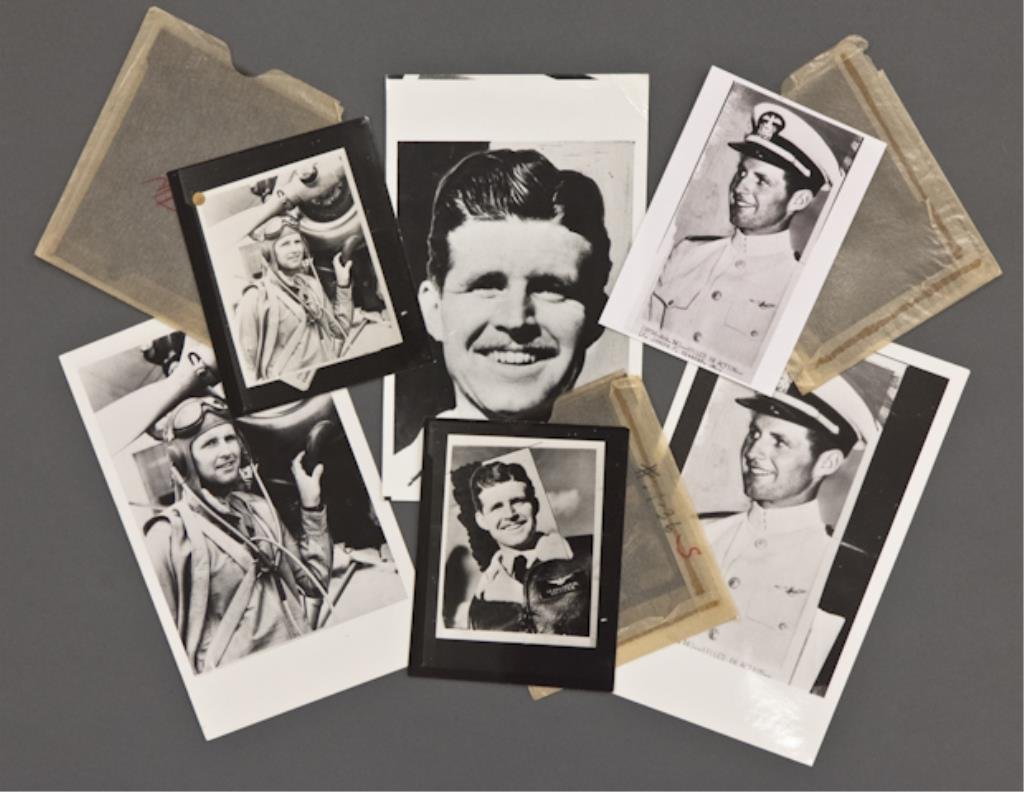 Joseph P. Kennedy, Jr. Service Photos: Joseph P. Kennedy, Jr. photographs, one in dress uniform, one in flight suite and fleeced bomber jacket, the third in a head shot. He was killed in action in WWII. Original family photographs have b