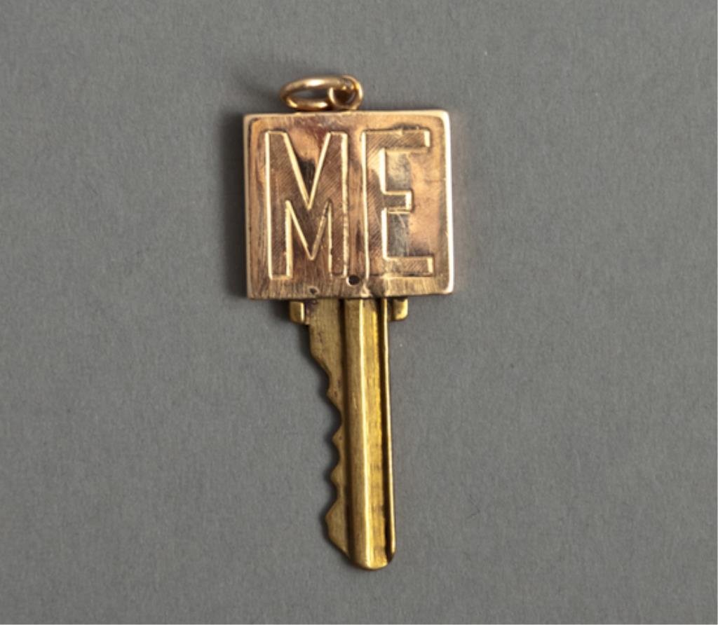Judy Holiday 14k Gold Key Cover: (1) Brass Key with 14k gold key cover monogrammed "ME" recto and inscribed "Milton From Judy, 1953, 151 El Camino, Beverly Hills" verso.