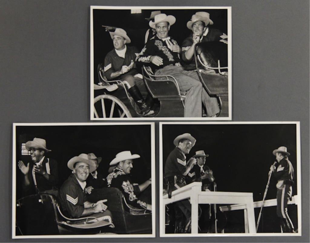 "Sergeants 3" 1962: (3) 8 x 10 inch photographs of cast members Frank Sinatra, Dean Martin, Sammy Davis, Jr. and Peter Lawford clowning on the set of "Sargeants 3" with Gene Autry. "Sargeants 3" was the last movie in whi