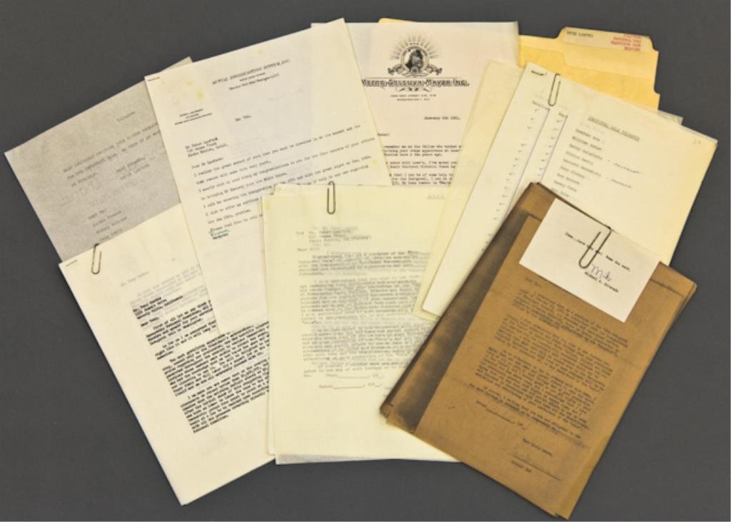 Gala Television Tape Releases: (39) mimeograph copies of signed cast releases, (3) copies of a (2) page thank you note from Peter Lawford to Tony Curtis, a sundry of letters congratulating Lawford for his efforts, random sound bill