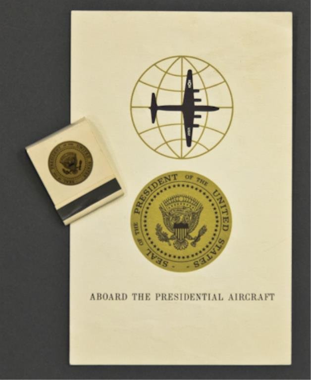 Air Force One Keepsakes: (1) Air Force One preflight report for a flight from Washington to New York, "Aboard the Presidential Aircraft," together with an unused Air Force One book of matches.