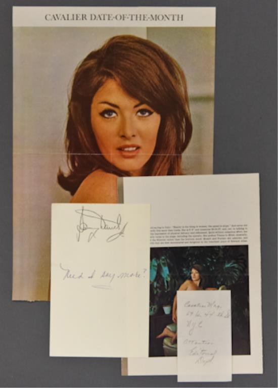 Sammy Davis Jr., Note with Enclosure: (1) Handwritten note "Need I say more?" on Sammy Davis Jr., personalized note paper sent to Peter Lawford which accompanied Cavalier Magazine's "Date-of-the-Month" photo-spread for February.