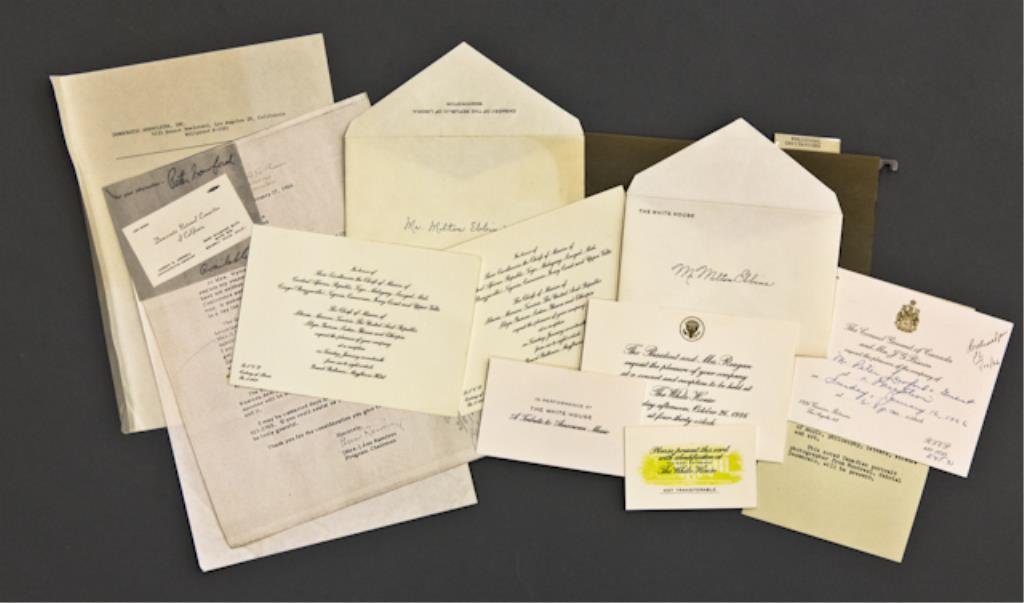 Political Invitations: Collection of invitations from: The President and Mrs. Reagan for a concert and reception at The White House, October 26, 1986 on heavy card stock with the Seal of the President, original "The White H
