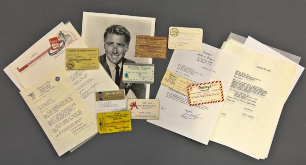Peter Lawford Charge Accounts: Several typewritten letters on Chrislaw Productions stationary requesting lines of credit to Carte Blanche, Diners Club, Variety, etc, and typewritten letters approving Lawford's credit at and for "Bo