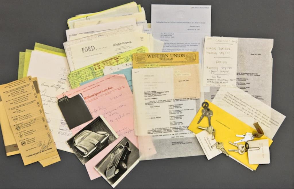 Chrislaw Company Cars: (1) Envelope including keys to (2) Mercurys and (2) Fords, insurance records, registration information, copies of letters regarding a yellow mustang for Patty Duke and Mr. John Ross' ungrateful behavi