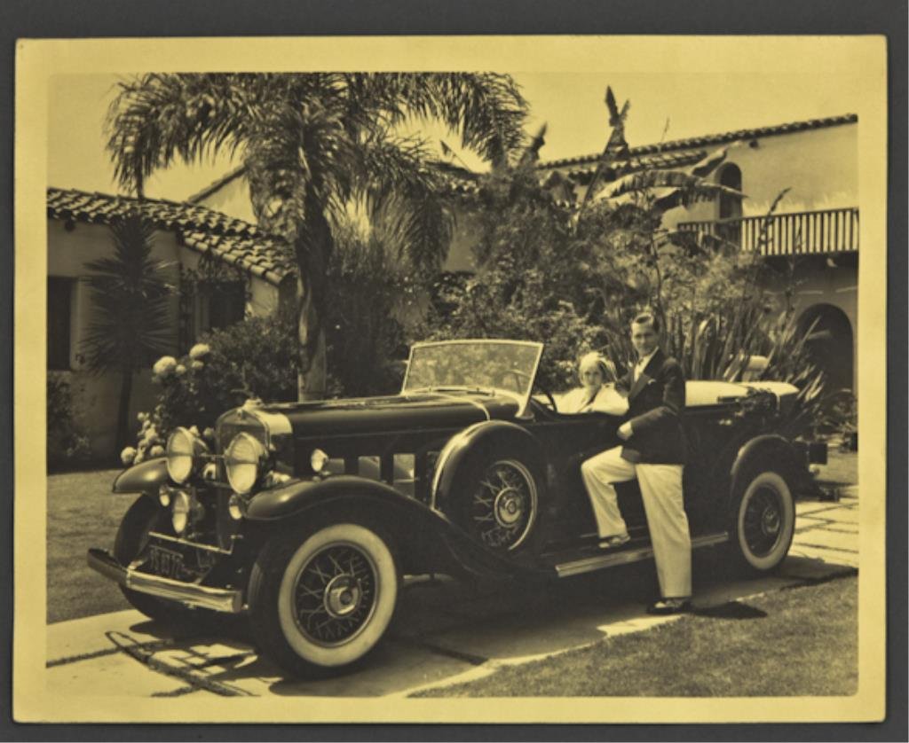 Robert Montgomery and Elizabeth Allen: (1) 11 x 14 inch photograph of Robert Montgomery and Elizabeth Bryan (Allen) Montgomery (parents of Elizabeth Montgomery) with their 1931 Cadillac.