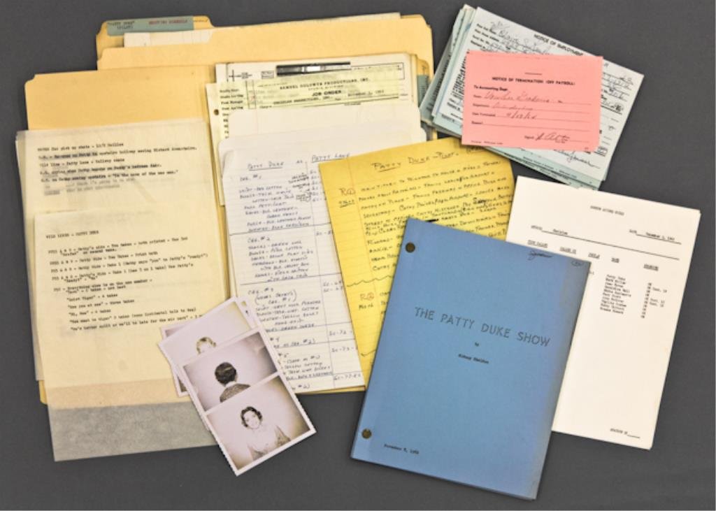 "Patty Duke Show" Shooting Schedule: (File) entitled Production Reports including wardrobe selection, headshots and schedules of who worked and when, (File) entitled Start Slips, Notices of Employment, mostly for the production crew, (Fi