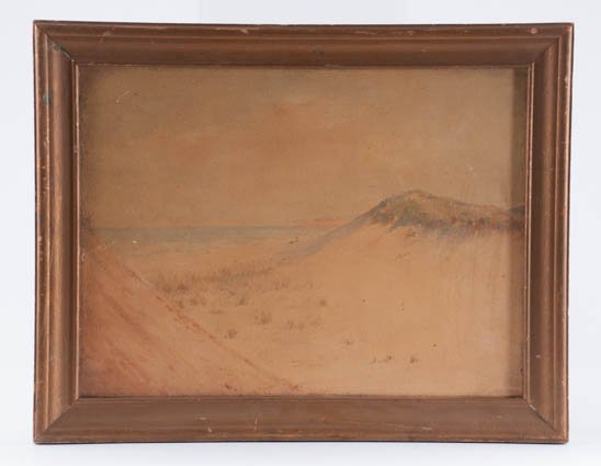 American School (20th c.): "Along the Beach" oil on masonite 18 x 24 inches. signed "Lawrence B. Robbins WPA 1936" verso, framed. Condition: Surface grime, minor abrasions Condition: See description